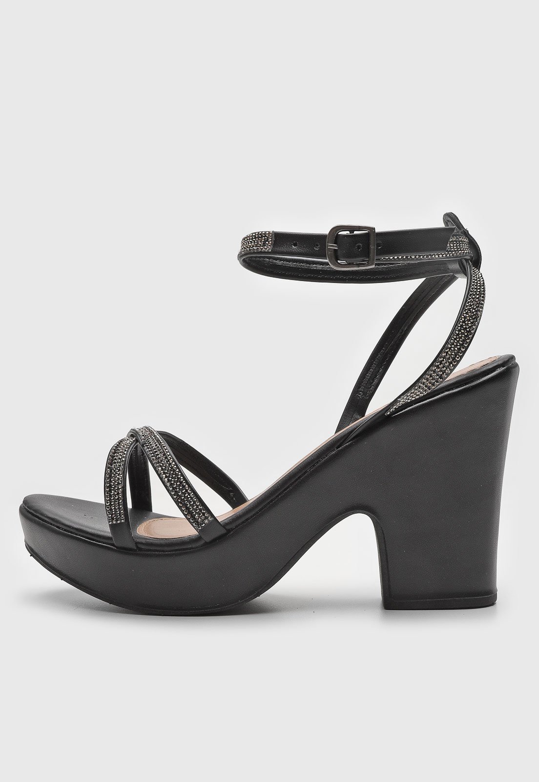 Sandália DAFITI SHOES Salto Grosso Preto - Compre Agora