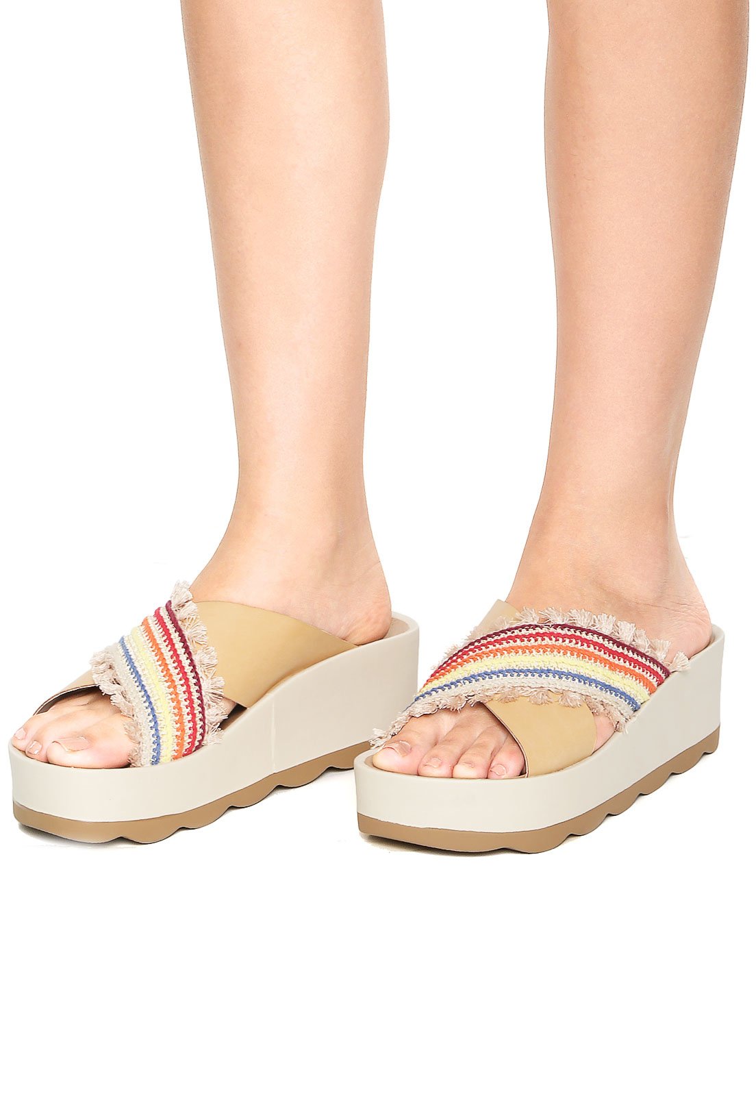 Tamanco Dafiti Shoes Tiras Bege - Compre Agora