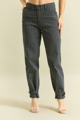 Calça Reta Feminina Risca De Giz Dialogo  Preto