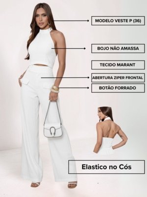 Conjunto Divina Gata Cropped e Calça - Branco