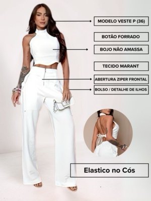 Conjunto Divina Gata Cropped e Calça - Branco