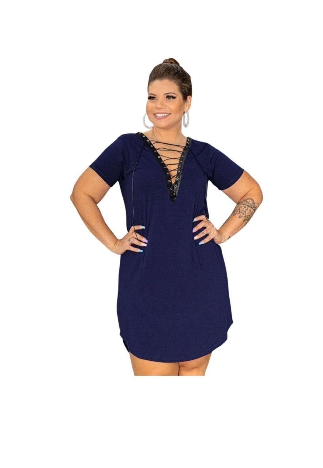 Vestido Camisa Plus Size Dona Bordô Decote V Transpassado Azul - Compre  Agora | Dafiti Brasil