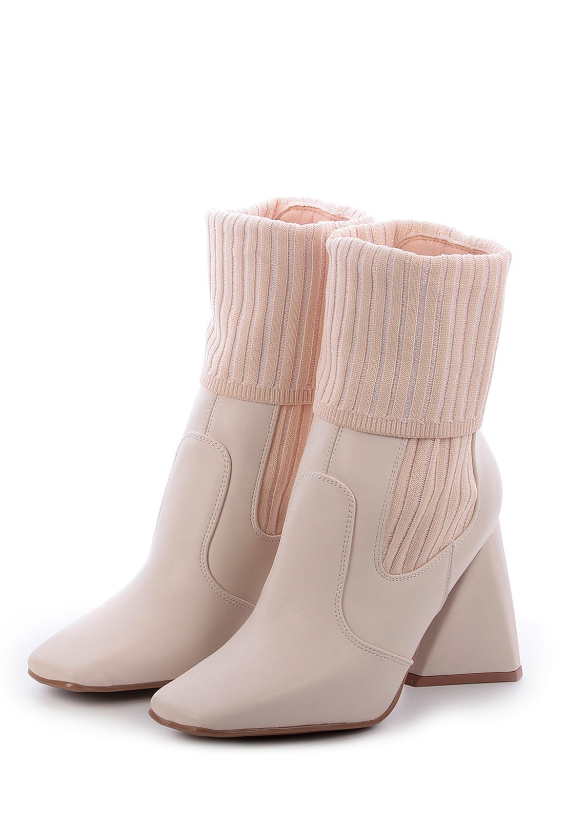 bota meia salto triângulo damannu shoes jade off white compre agora