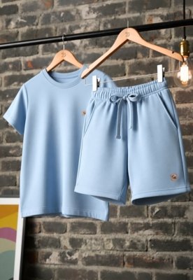 Conjunto Infantil Shorts e Blusa Moletinho Daze Modas Azul