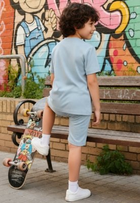 Conjunto Infantil Shorts e Blusa Moletinho Daze Modas Azul