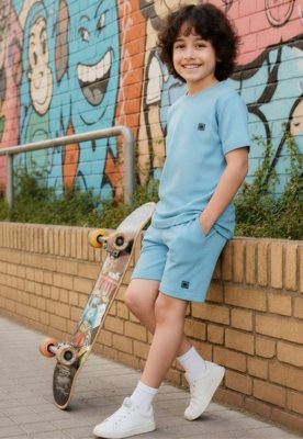 Conjunto Infantil Shorts e Blusa Moletinho Daze Modas Azul