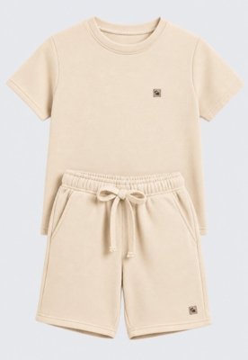 Conjunto Infantil Shorts e Blusa Moletinho Daze Modas Bege