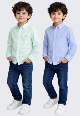 Kit 2 Camisa Social Infantil Menino Daze Modas Azul e Verde