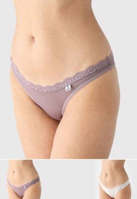 Kit 2pçs Calcinha DelRio Tanga Listrada e Renda Roxa