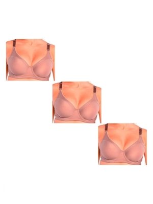 Kit com 3 Sutiãs com Aro e sem Bojo Support Control Demillus 64905 Taça C Bege