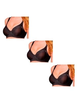 Kit com 3 Sutiãs com Aro e sem Bojo Support Control Demillus 64905 Taça C Preto