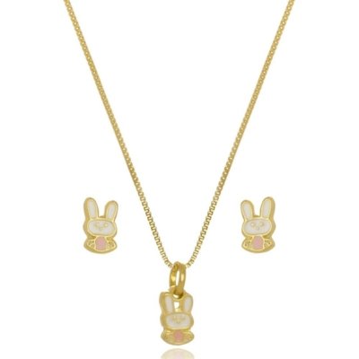 Conjunto Infantil Colar e Brinco Coelhinho Di Capri Semi Jóias X Ouro Dourado Menor preço em Conjunto Infantil Colar e Brinco Coelhinho Di Capri Semi Jóias X Ouro Dourado