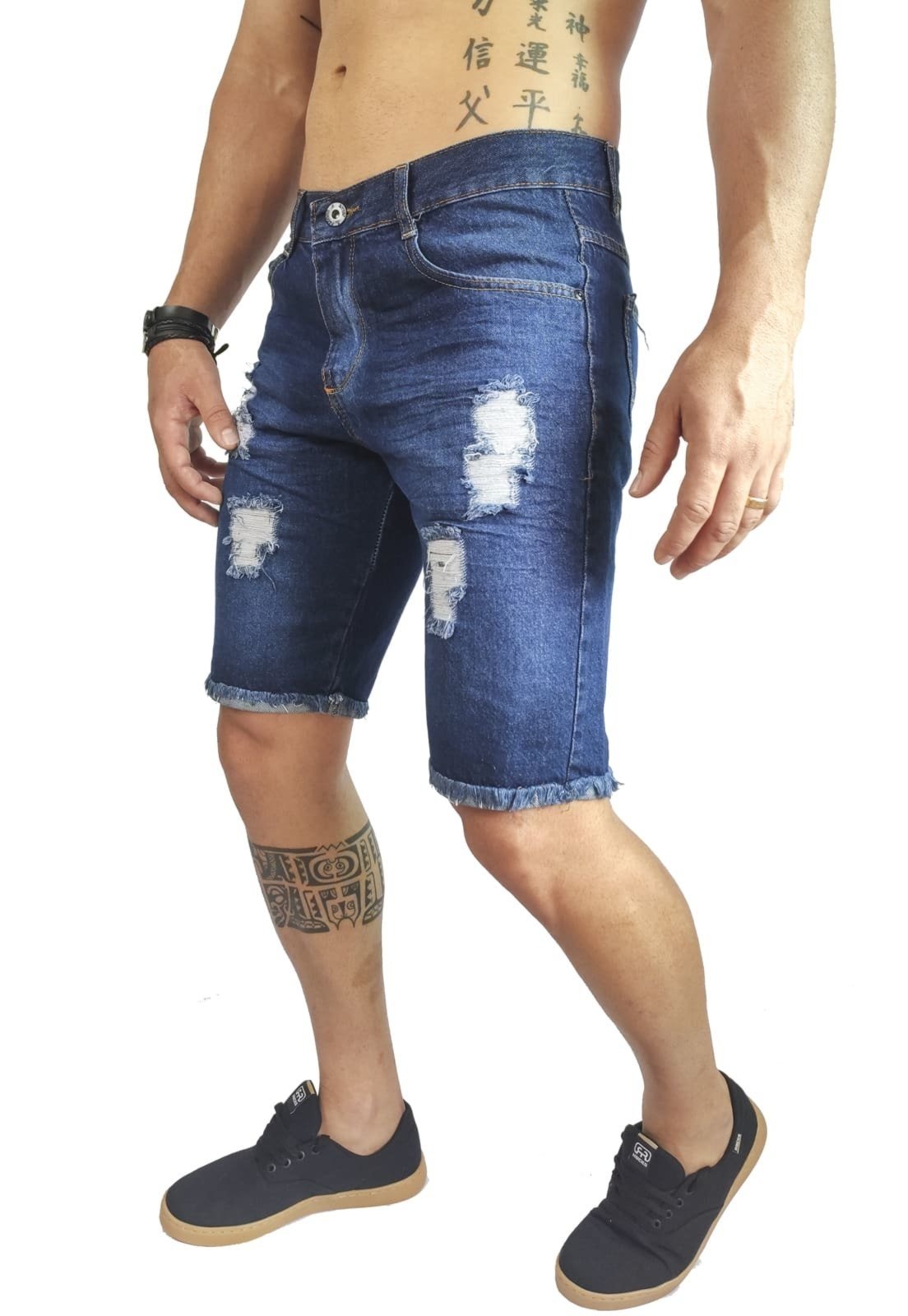 Bermuda Jeans Masculina Rasgado Destroyer - Compre Agora
