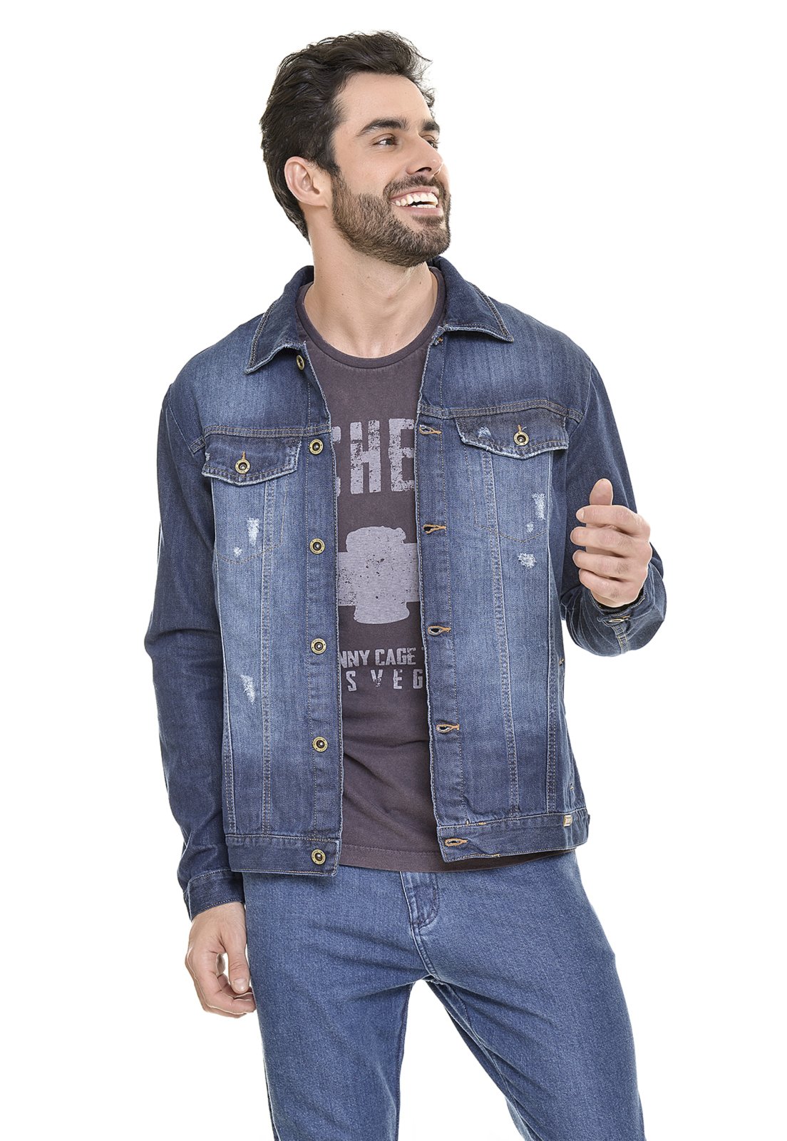 jaqueta jeans cinza masculina