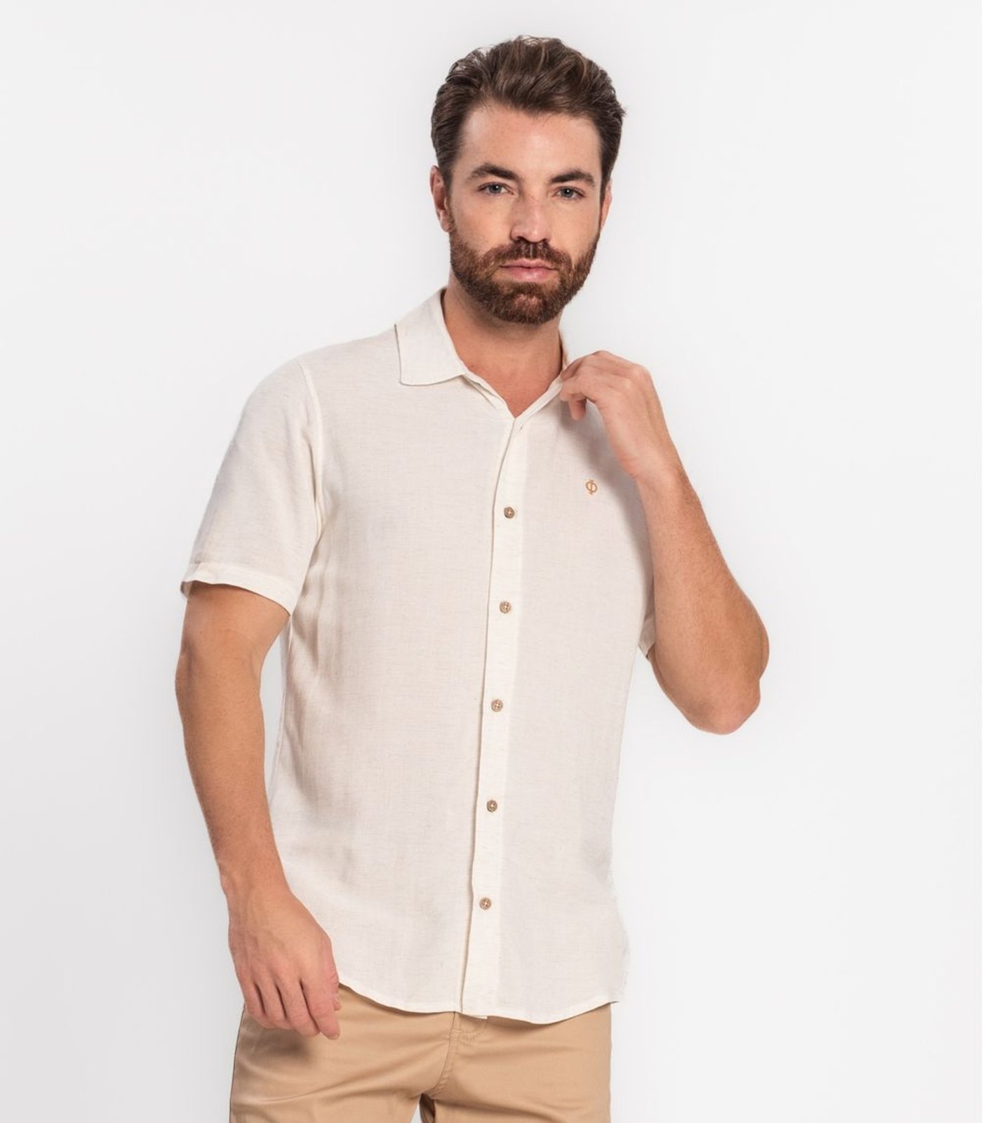 Camisa Masculina Em Viscolinho Diametro Bege