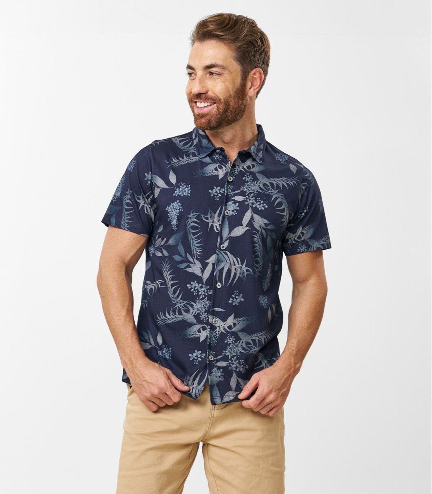 Camisa Masculina Florida Em Meia Malha Diametro Azul