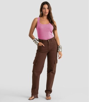 Regata Feminina Ribana Com Rebite Dianna Rosa