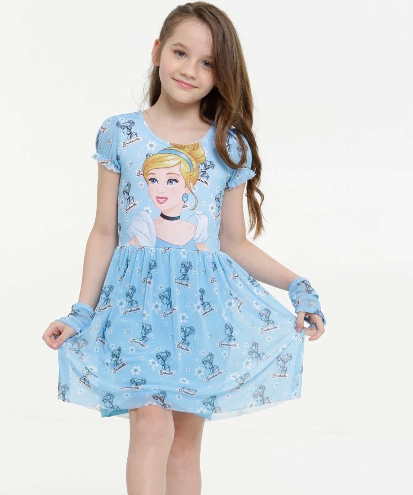 Vestido Infantil Estampa Cinderela Manga Curta Disney