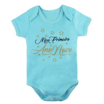 Body Bebê Frase Meu Primeiro Ano Novo Azul Menor preço em Body Bebê Frase Meu Primeiro Ano Novo Azul