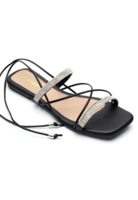 Sandália Dafiti Shoes Amarração Strass Nude - Compre Agora