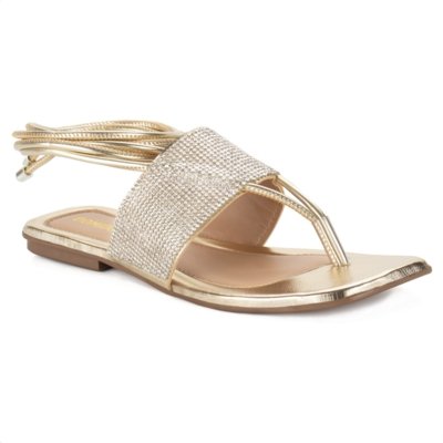 Sandália Dafiti Shoes Amarração Strass Nude - Compre Agora