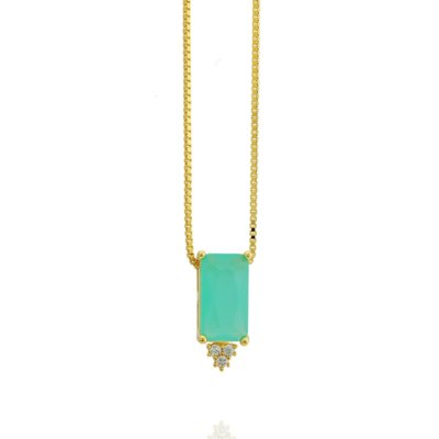 Colar Dona Diva Semi Joias Cristal Retangular Verde Dourado Menor preço em Colar Dona Diva Semi Joias Cristal Retangular Verde Dourado