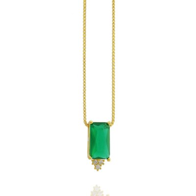 Colar Dona Diva Semi Joias Retangular Cristal Verde Dourado Menor preço em Colar Dona Diva Semi Joias Retangular Cristal Verde Dourado