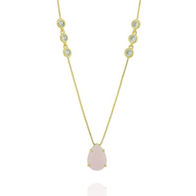 Colar Dona Diva Semi joias Gota Rosa Menor preço em Colar Dona Diva Semi joias Gota Rosa