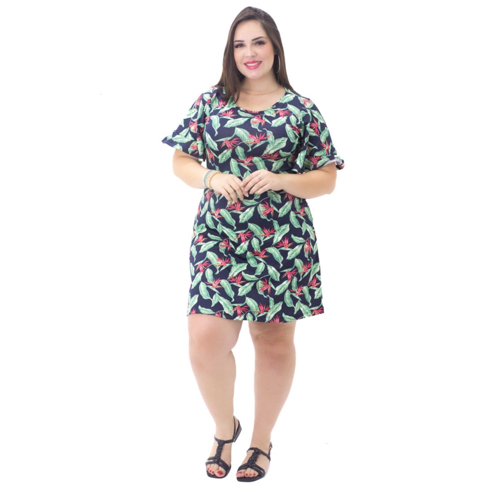 Vestido manga best sale sino plus size