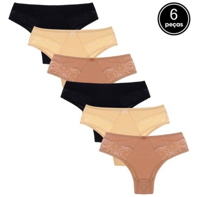 Menor preço em Kit Com 6 Calcinhas Calça Alta Dorbe Renda Multicolorido