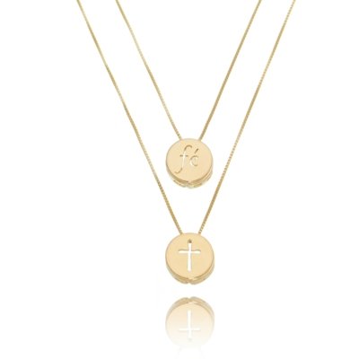 Colar Drusi Semi Joias com Escapulário Fé Dourado Menor preço em Colar Drusi Semi Joias com Escapulário Fé Dourado