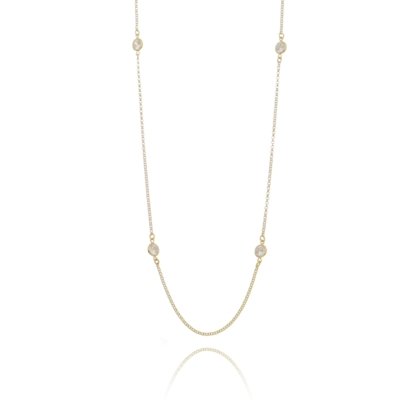 Colar Longo Drusi Semi Joias Dourado com Zircônias Brancas Dourado Menor preço em Colar Longo Drusi Semi Joias Dourado com Zircônias Brancas Dourado