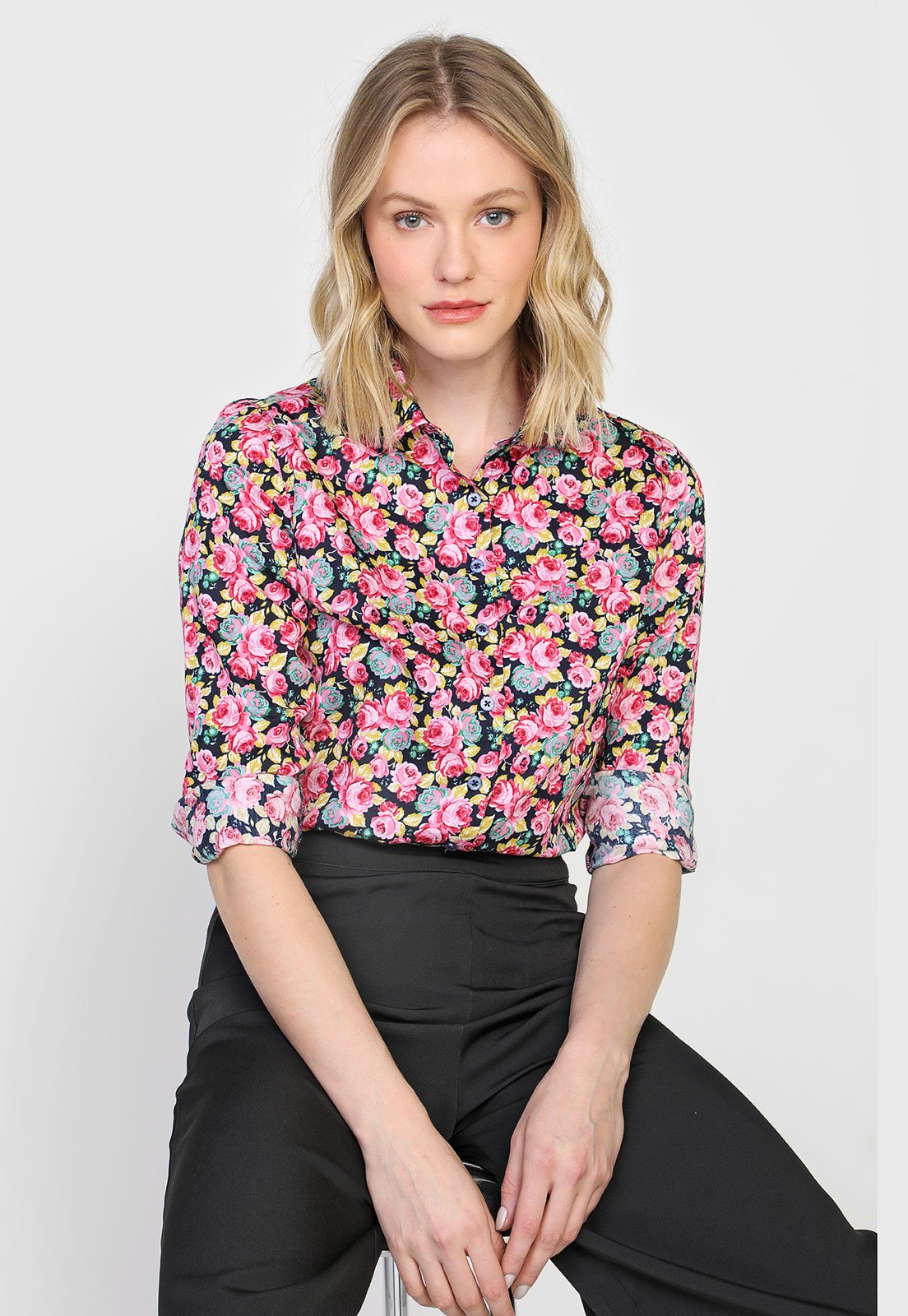 camisa dudalina estampada feminina