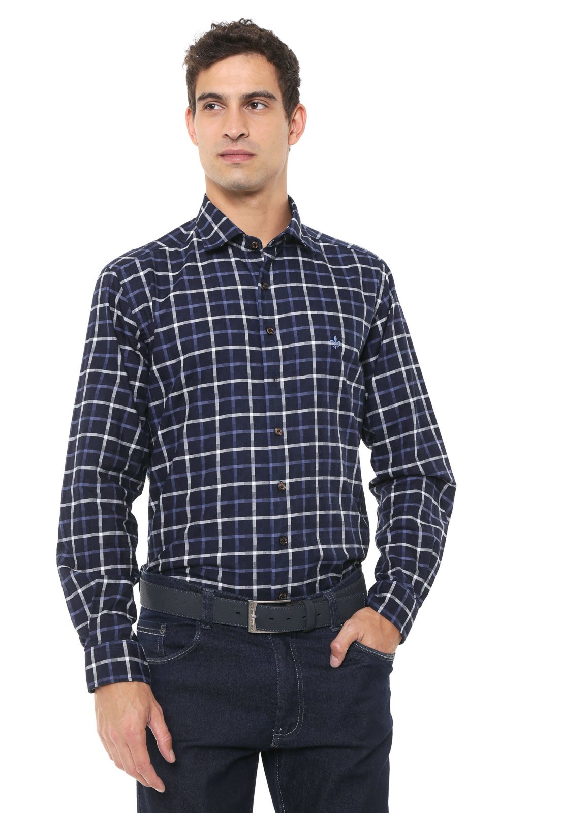 camisa xadrez azul marinho