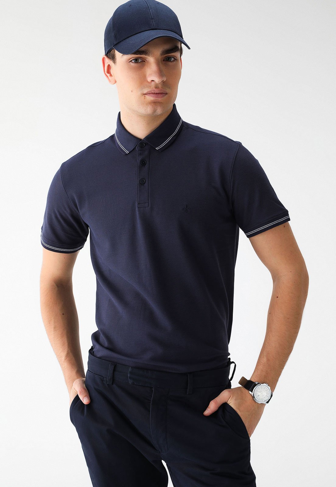 Camisa Polo Dudalina Reta Logo Azul-Marinho