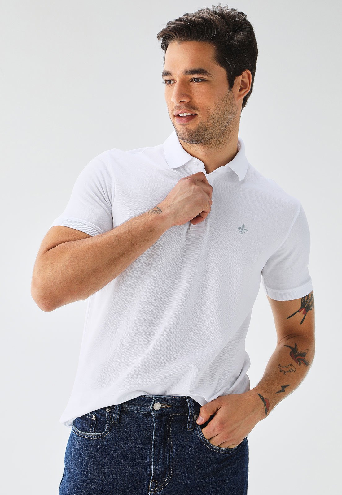 Camisa Polo Dudalina Reta Logo Bordado Branca