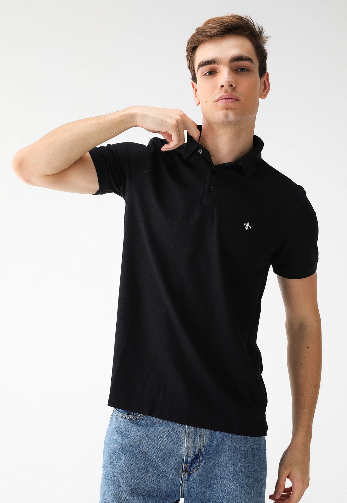 Camisa Polo Dudalina Reta Logo Preta