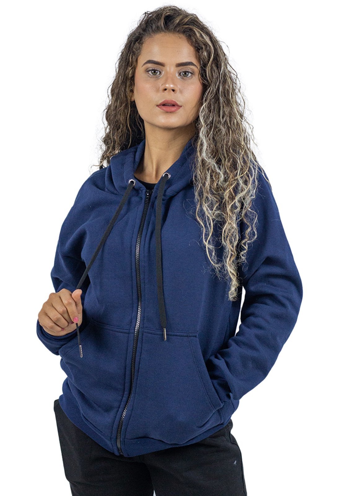 Moletom Ziper Canguru Feminino Dulk Azul Marinho - Compre