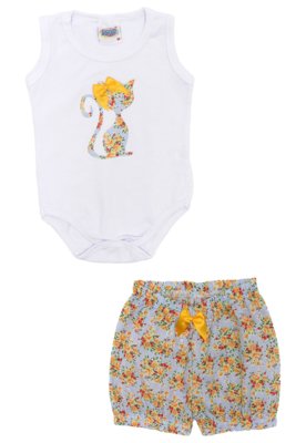 Conjunto 2pçs Duzizo Curto Bebê Menina Branco/Amarelo Menor preço em Conjunto 2pçs Duzizo Curto Bebê Menina Branco/Amarelo