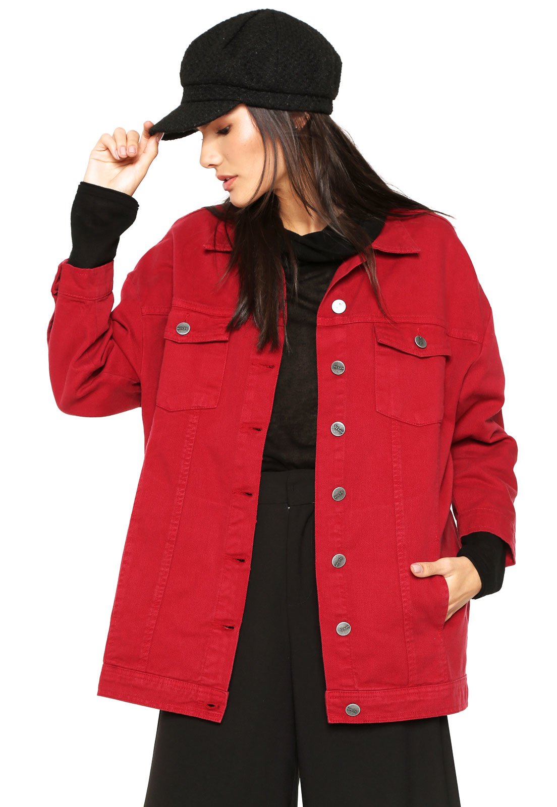 jaqueta vermelha sarja