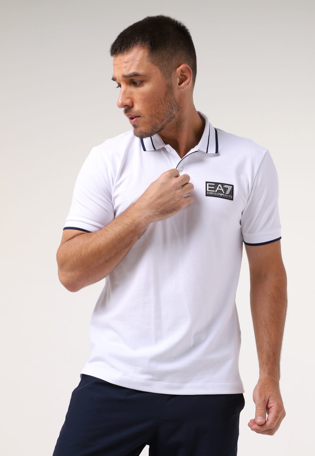 Camisa Polo EA7 Reta Logo Branca Compre Agora Dafiti Brasil