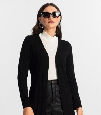 Cardigan Feminino Ribana Canelada Básico Endless Preto