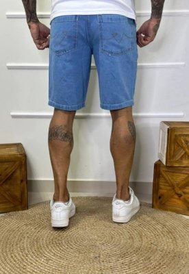 Bermuda Jeans Masculina Slim Destroyed Azul Claro