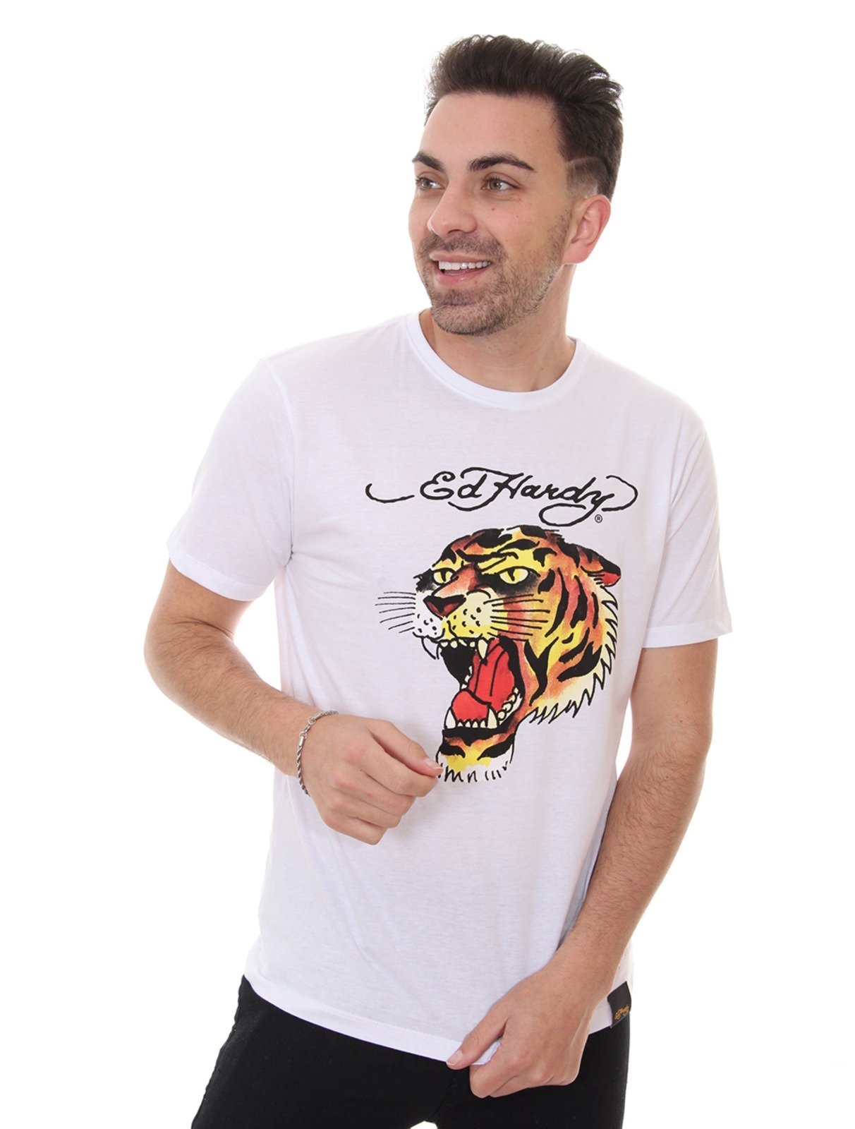 Camiseta Ed Hardy Masculina Tiger Head Washed Branca - Compre Agora