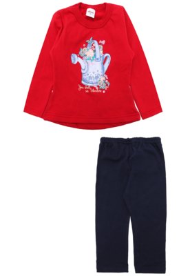 Conjunto 2pçs Elian Longo Menina Floral Vermelho Menor preço em Conjunto 2pçs Elian Longo Menina Floral Vermelho