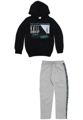 Conjunto 2pçs Elian Longo Menino Estampado Preto Menor preço em Conjunto 2pçs Elian Longo Menino Estampado Preto