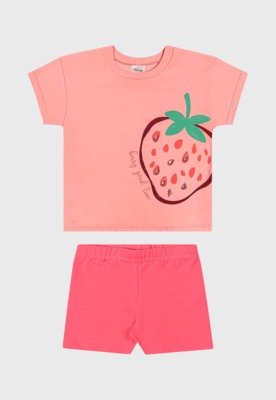 Conjunto Infantil Elian Estampa Morango Rosa