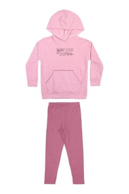 Conjunto Infantil Menina Moletom Rajado Elian Rosa