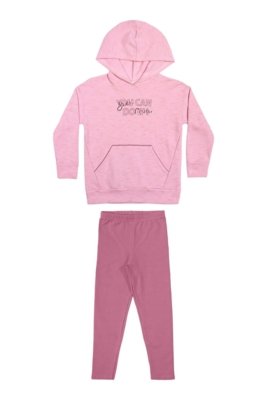 Conjunto Infantil Menina Moletom Rajado Elian Rosa