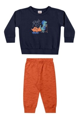 Conjunto Longo Bebê Menino Dino Ride Elian Azul